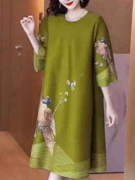 Mom's dress new plus size women's clothing 2025 summer wide wife fashion slim temperament ice silk dress