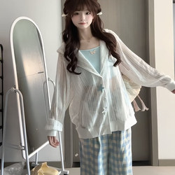 Ou Ruofeng Hollow-Out Hooded Knitted Sun Protection Cardigan for Women, Summer Relaxed Fit, Slimming, Versatile Long-Sleeve Jacket