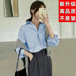Not Easy to Wrinkle, Niche Street Style Women's Clothing, Blue Basic Shirt, Women's Outerwear, Long-Sleeved Casual Versatile Shirt, High Quality
