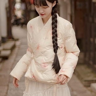  加厚中式羽绒服女中国风印花改良汉服