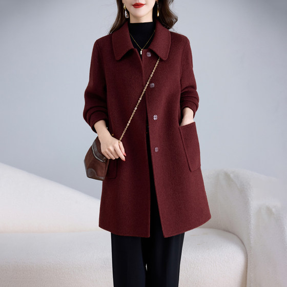 
Karovia 2025 new double-sided velvet coat women's medium-length woolen woolen small slim mother's coat