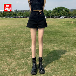High-Waisted Black Denim Shorts for Women, Summer 2026 New Popular A-Line Loose Slimming Hot Pants for Outerwear