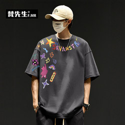 Mr. Vanset 2025 New Summer Cool Short-Sleeve T-Shirt for Men, Trendy American Retro Loose Cartoon Style