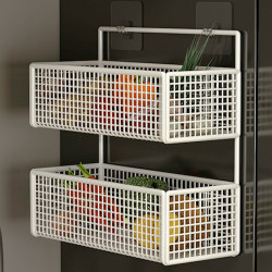 Refrigerator Side Storage Basket for Ginger and Garlic, Kitchen Wall-Mounted Shelf, Wall Spice Hanging Basket, No-Drill Drainage Vegetable Basket