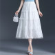 White lace spliced ​​skirt versatile elastic high waist slim A-line umbrella skirt cake skirt long skirt summer skirt
