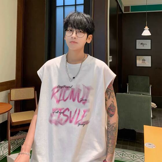 
American fashion brand street letter printed vest men's summer basketball sports cotton casual vest sleeveless T-shirt