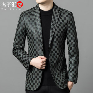 
Men's leather jacket spring and autumn new sheepskin plaid high-end casual leather suit slim fashion trend genuine leather jacket