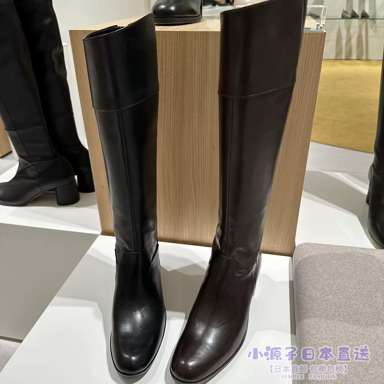 6折包直邮小源子日本直送代购ode天然皮革方跟时尚高筒长靴-Taobao