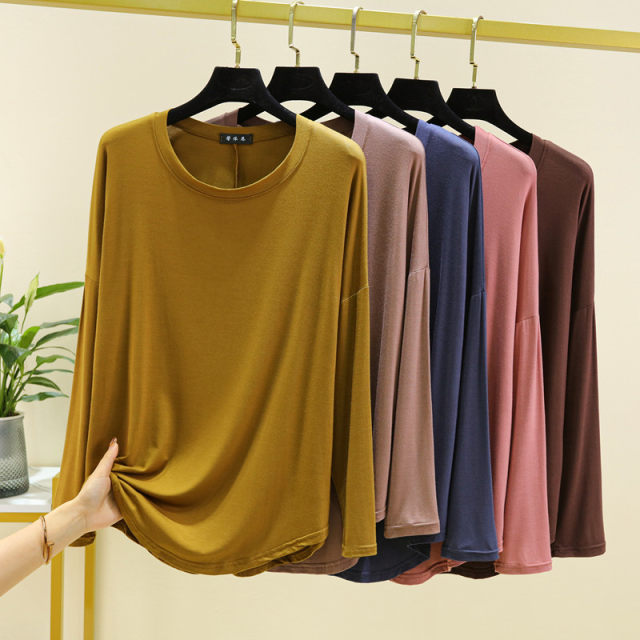 Arc hem modal bottoming shirt for women in spring and summer thin round ...