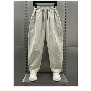 
2025 summer thin American Harem pants for men's solid color loose wide-leg scimitar pants versatile straight-leg casual trousers