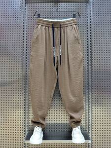 2024 summer new cotton and linen ultra-thin breathable drooping casual pants for men's trendy pleated harem pants loose carrot pants
