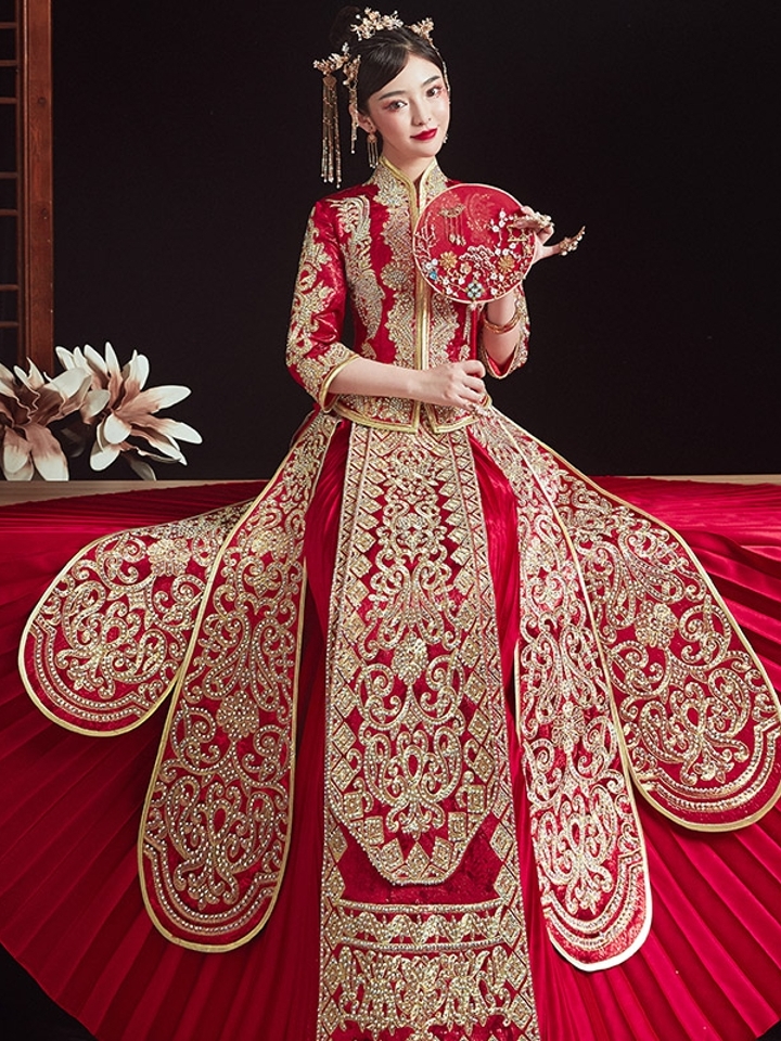 序袖 复古红色秀禾新娘结婚中式婚服礼服