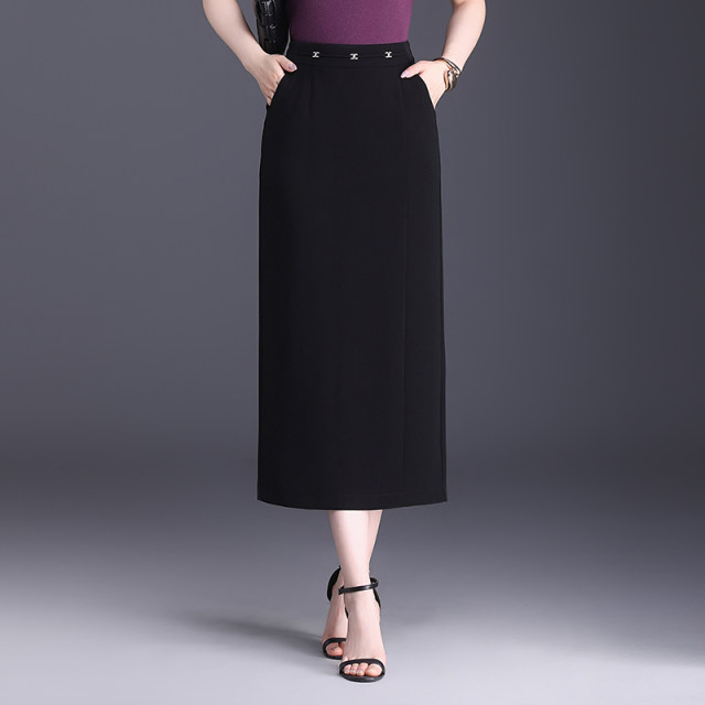 Black commuter slit skirt one-step skirt for women in summer 2025 new high-waisted slim hip skirt midi skirt
