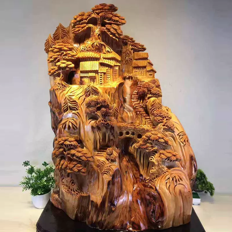 山里人家太行山崖柏根雕摆件山水倒流香工艺品木雕弥勒达摩观音-Taobao
