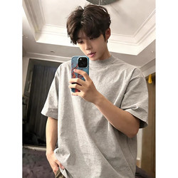 Light Gray Small Neckline Regular Shoulder Short-Sleeve Men's Spring/Summer American-Style Heavy Cotton T-Shirt Cleanfit Half-Sleeve