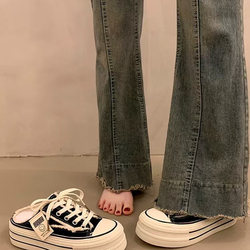 Women's Summer Slip-On Shoes 2023 New Canvas Shoes Without Heel Versatile Lazy Half-Slip Thick-Soled Trendy ins