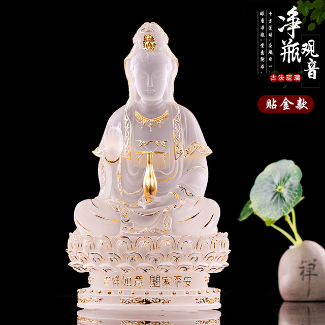 Glass bottle Avalokitesvara Buddha statue sits in the lotus ...