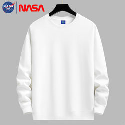 Nasa Autumn and Winter Crew Neck Sweatshirt for Men, Pure Cotton, Loose Fit, Solid Color, Fleece-Lined, Thick, Heavyweight, Inner Layer, Warm Clothing for Young Students