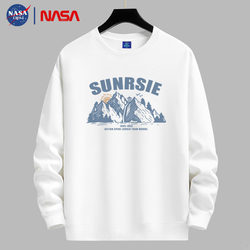 Nasa Original Heavyweight Crew Neck Pure Cotton Men's Fleece-Lined Thick Sweatshirt for Young Students, Loose-Fitting Base Layer Thermal Clothing, Trendy