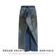 Wrapped double-sided wear art design printing washing and old denim zipper splicing straight long skirt trendy
