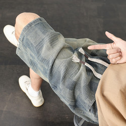 Spring and Summer Loose Retro Denim Shorts for Men, Straight-Cut Starry Sky Pattern Mid-Length Thin Casual Washed Shorts