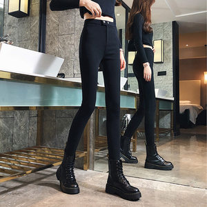 
Hengyuanxiang leggings women's outer wear thin high waist elastic tight pencil small black pants small feet large size nine points black