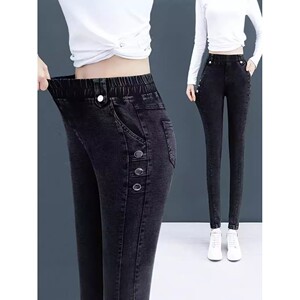 
Hengyuanxiang elastic slim fit small-foot jeans for women spring and autumn velvet casual high-waisted tight-fitting pencil pants