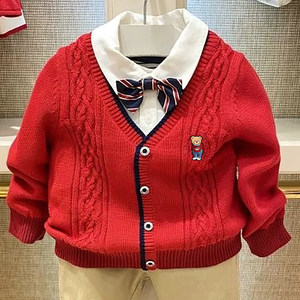 
chris children's clothing 26 spring and autumn new boys' cotton pullover knitted cardigan children's casual all-match fake two-piece sweater