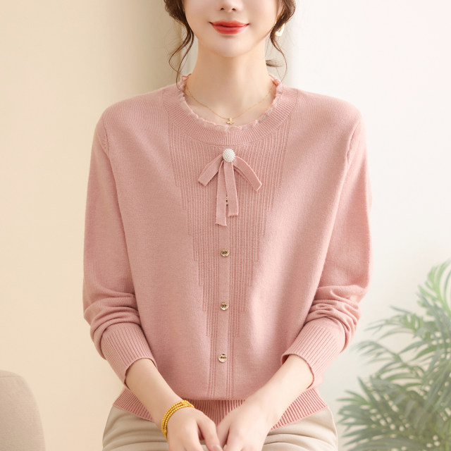 Mom's 2025 autumn new sweater fashionable knitted shirt middle-aged and elderly women's autumn fashion thin top