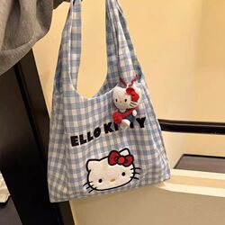 New Cute Style Kitty Canvas Bag, Hand-Held, Shoulder, and Crossbody Bag, Summer Commuting Large-Capacity New Shoulder Bag