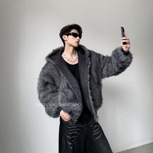 
Heicangshe/light luxury reversible imitation mink fur coat for men in winter cleanfit mountain carving cotton jacket