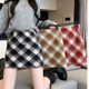 Large size French retro wool plaid hip skirt for women spring fat girl high waist A-line small skirt