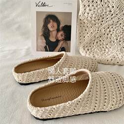 French-Style Niche Handmade Hollow Breathable Closed-Toe Half-Slippers for Women, Summer Outdoor Roman-Style Mules, Dual-Use for Home