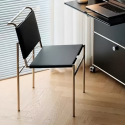 Italian Minimalist Saddle Leather Dining Chair Stainless Steel Chair Nordic Designer Light Luxury Restaurant Home Rockburen Chair