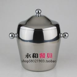 Thickened stainless steel double-layer insulated ice bucket, ice bucket, beverage beer champagne bucket, red wine ice bucket with ice clip