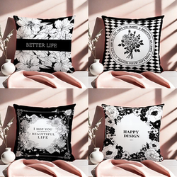 American Retro Light Luxury Pillow, Black and White Sofa Living Room Pillow, Cushion, Dormitory Bedroom Headboard Pillow, Removable and Washable