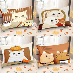 Nordic Orange Cat Pillow Double-Sided Cushion Modern Simple Pillow Geometric Pattern Long Pillow Headboard Backrest