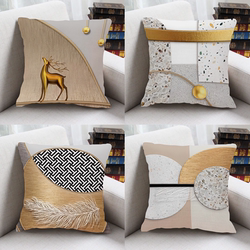 Modern Light Luxury Earth-Tone Stain-Resistant Throw Pillow for Living Room Sofa, Model Home Simple Decorative Backrest Cushion Soft Cover