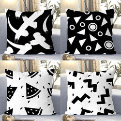 New Nordic Black and White Geometric Pillowcase for Living Room Sofa, Waist Support, Headboard Cushion, Car Pillowcase, Removable and Washable