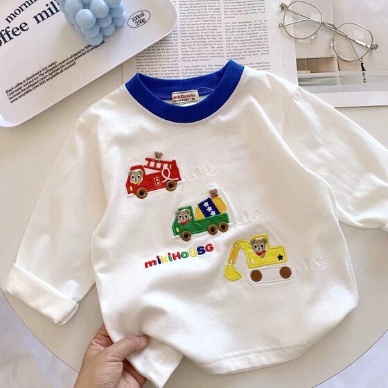 
Car boys long-sleeved T-shirt spring and autumn new children's embroidered engineering car little boy pure cotton bottoming shirt top