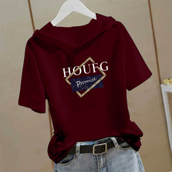 Pure Cotton Short-Sleeved T-Shirt for Women 2026 Summer New Style Loose Large Size Fashionable Age-Reducing Casual Sports Hooded Top ins