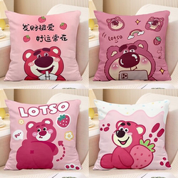Cartoon Strawberry Bear Pillow Cute Girly Heart Pillow Bedside Pillow Pink Children's Pillow Super Soft Pillow