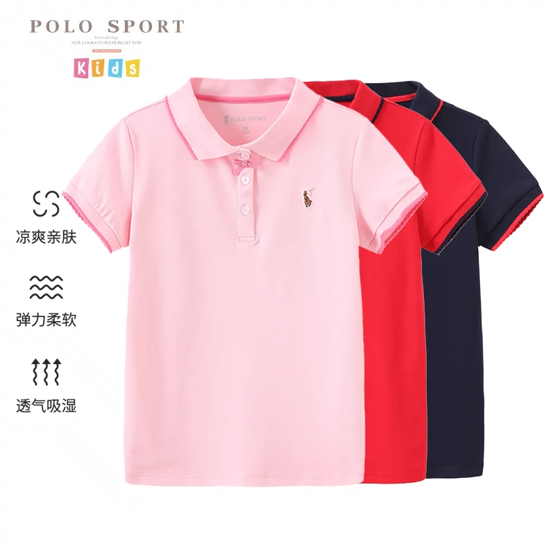 polosport女童短袖T恤polo衫春夏季中大童透气儿童可爱翻领上衣-Taobao