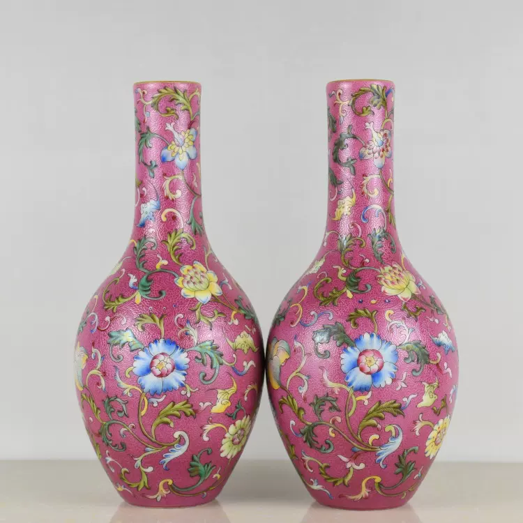 大清乾隆年制粉彩镂空花果纹六方套瓶古玩古董明清官窑瓷器陶瓷