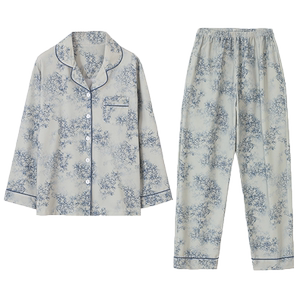 Pajamas Women's Spring and Autumn Pure Cotton Long Sleeve Housefield Middle -aged Moms Mother -in Pants Sub -Cassacus Large Cotton Set

