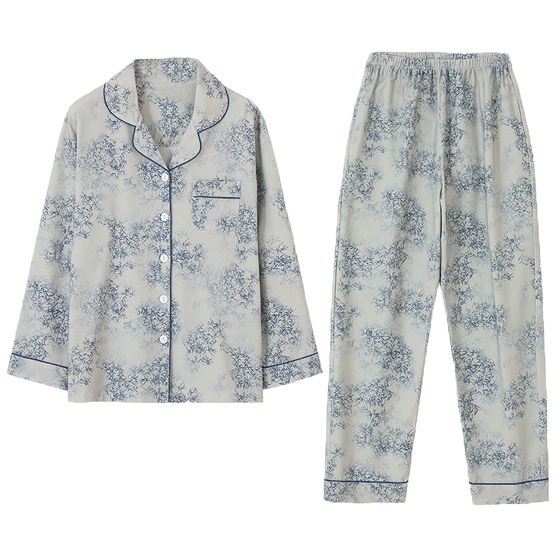 Pajamas Women's Spring and Autumn Pure Cotton Long Sleeve Housefield Middle -aged Moms Mother -in Pants Sub -Cassacus Large Cotton Set
