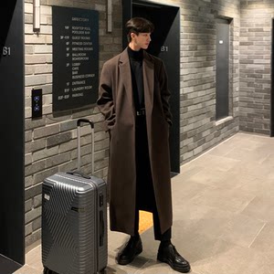 Autumn and winter long wool coat men's knee-high loose thickened windbreaker high-quality shoulder pad wool coat trendy
