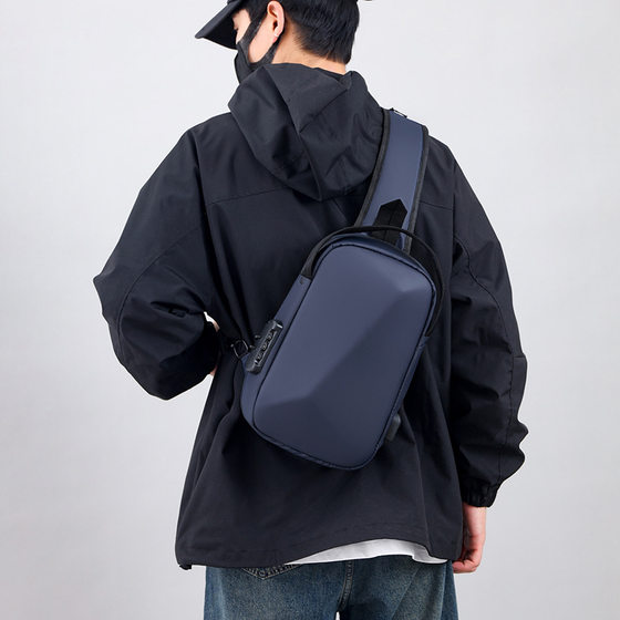 
Casual sports cycling motorcycle bag with password lock single shoulder crossbody bag for men and women usb charging simple versatile chest bag