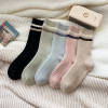 Two Pairs Of Wool Warm Velvet Solid Color Striped Collar Socks Women's Mid-calf Cotton Ins Trendy Autumn And Winter Stockings Sports | EBUY7