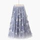 Spring embroidery black high waist solid color embroidered three-dimensional flower fairy a-line mesh sweet midi skirt
